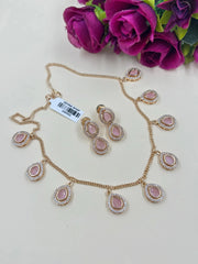 Abhigya Indo Western Party Wear baby pink Polki Drops Chain Necklace Set