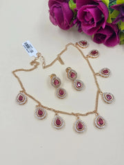 Abhigya Indo Western Party Wear Ruby Pink Polki Drops Chain Necklace Set