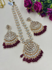 Elegant Rose Gold Finish Long Kundan Necklace Set For Weddings By Gehna Shop
