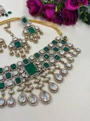 Exquisite Polki Kundan Bridal Necklace Set With Green Enamel – Bridal Necklace For Wedding And Parties