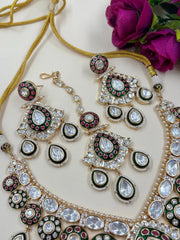 Exquisite Polki Kundan Bridal Necklace Set With Green Enamel | Traditional Indian Wedding Jewelry