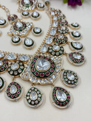Exquisite Polki Kundan Bridal Necklace Set With Green Enamel | Traditional Indian Wedding Jewelry
