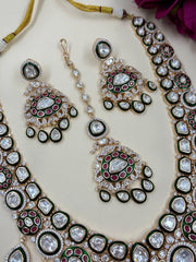 Polki Kundan Bridal Necklace Set With Maang Tikka – Luxury Indian Wedding Jewelry With Green Enamel
