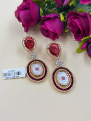Elegant red Stones And Mother of Pearl Dangler Earrings With American Diamonds | Weddings And Festive Earrings