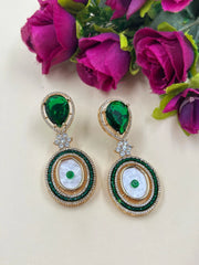 Elegant Emerald Stones And Mother of Pearl Dangler Earrings With American Diamonds | Weddings And Festive Earrings