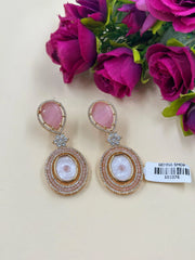 Elegant Pink Stones And Mother of Pearl Dangler Earrings With American Diamonds | Weddings And Festive Earrings