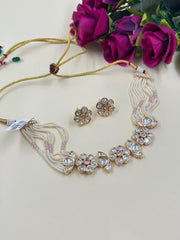 Modern Kundan And Pearl Choker Necklace Set | Contemporary Indian Choker Jewelry