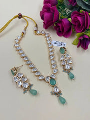 Elegant Kundan Necklace Set With mint green Drops | Traditional Indian Festive Jewelry For Festive Wear