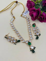 Elegant Kundan Necklace Set With green Drops | Traditional Indian Festive Jewelry For Festive Wear