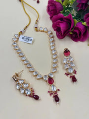 Elegant Kundan Necklace Set red With Drops | Traditional Indian Festive Jewelry For Festive Wear