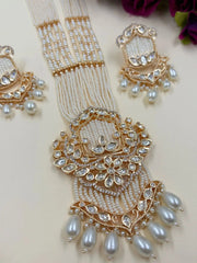 Elegant Long Kundan Pendant Necklace With Pearl Beads | Traditional Premium Kundan Wedding Jewelry