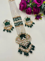 Elegant Long Kundan Pendant Necklace With Pearl Beads | Traditional Premium Kundan Wedding Jewelry