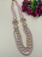 Designer Unisex Rose Gold Pearl Necklace With Kundan Brooch – Perfect for Sherwanis And Traditional Wear