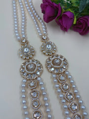 Designer Unisex Real Freshwater Long Pearl Necklace With Kundan Brooch – Perfect For Weddings And Festivities