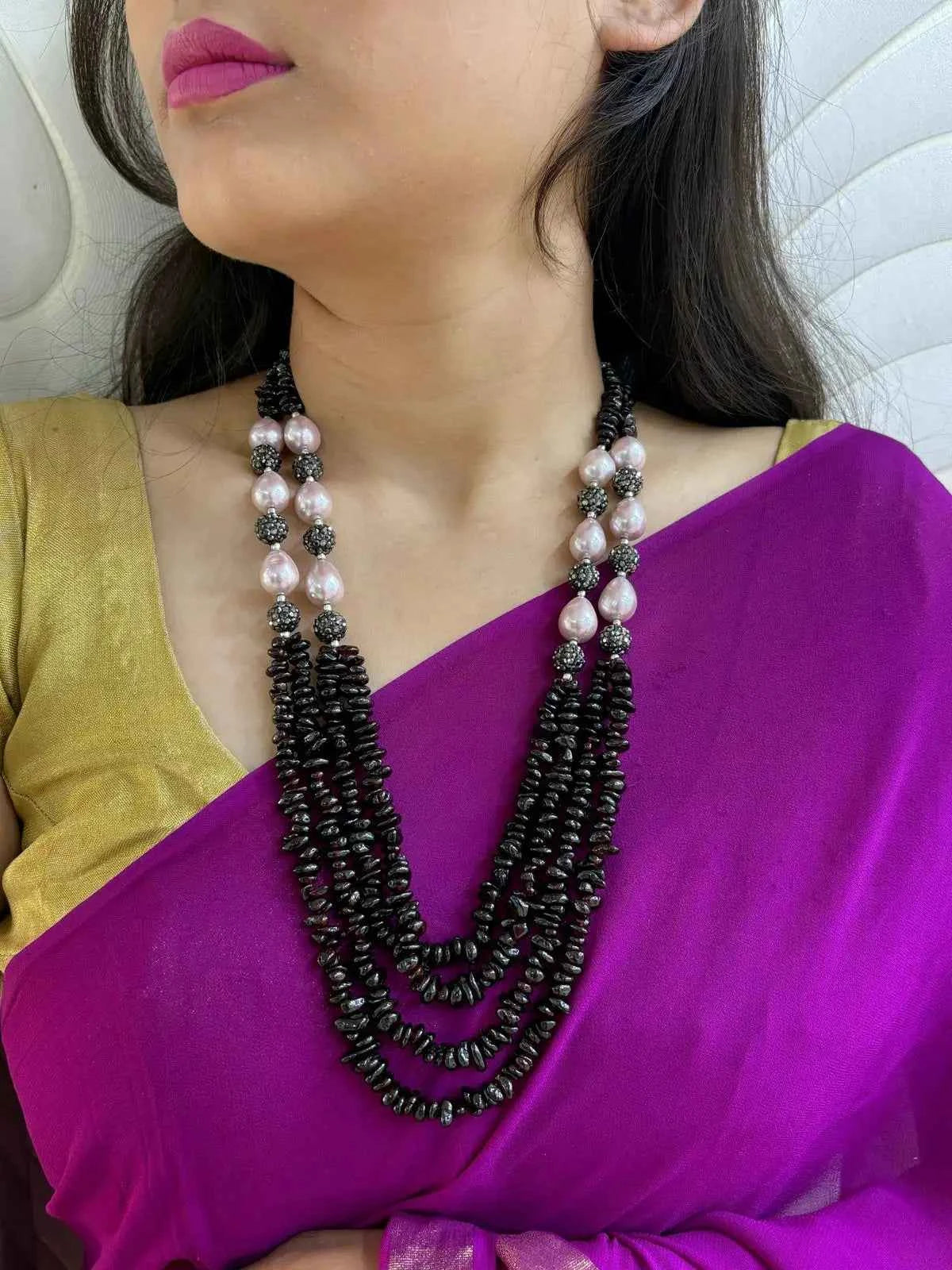 Designer Semi Precious Gemstone Garnet Beaded Jewellery Set By Gehna Shop