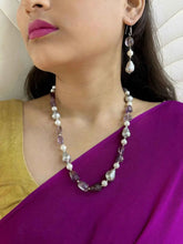 Semi Precious Amethyst And Pearls Fancy Beads Necklace For Women - Gemstone Purple Beads Jewelry