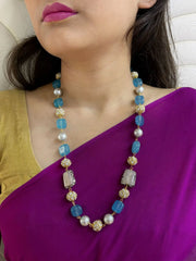 Designer Long Semi Precious Blue Beaded Necklace Set | Beads Jewellery Online