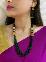 Designer Handcrafted Multilayered Hydro Green Crystal Beads Necklace Set For Women