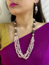 Elegant Semi Precious Rose Quartz Beaded Necklace Set - Pink Beads Jewelry Set For Women