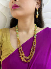 Ethnic Semi Precious Natural Citrine Beaded Necklace Set - Yellow Beads Necklaces For Women