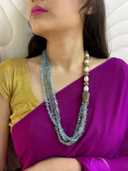Semi Precious Layered Blue Beaded Necklace For Women - Gemstone Beads Necklaces