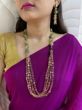 Designer Long Gemstone Yellow Citrine Beaded Jewellery Necklace Set for Women