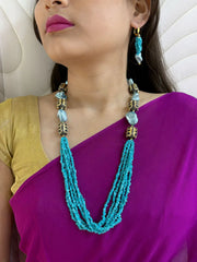 Semi Precious Gemstone Turquoise Beaded Jewelry Set - Blue Beads Necklace Set For Women