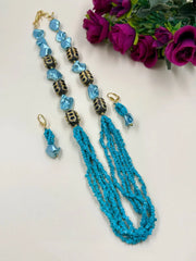 Semi Precious Gemstone Turquoise Beaded Jewelry Set - Blue Beads Necklace Set For Women