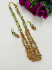 Ethnic Semi Precious Natural Citrine Beaded Necklace Set - Yellow Beads Necklaces For Women