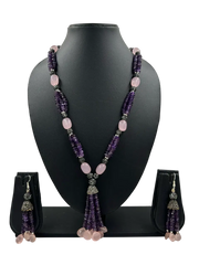 Designer Amethyst And Rose Quartz Beaded Necklace Set – Elegant Handmade Gemstone Jewelry