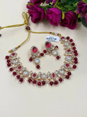 Stylish Kundan Necklace Set With Pearls - Traditional Indian Red Kundan Jewelry Set