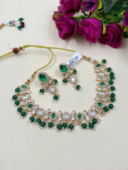 Stylish Kundan Necklace Set With Pearls - Traditional Indian Green Kundan Jewelry Set