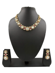 Elegant Rose Gold Finish American Diamond And Polki Necklace Set - Wedding And Festive Jewelry Set