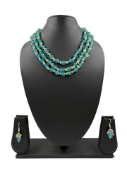 Semi Precious Layered Aqua Blue Gemstones Beaded Necklace Set For Women