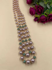 Elegant Long Layered Shell Pearls Beaded Necklace - Designer Rose Gold Pearl Necklace For Women
