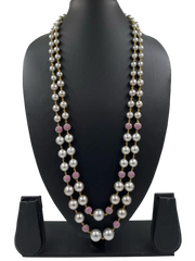 Elegant Long Layered Shell Pearls Beaded Necklace - Designer Grey Pearl Necklace For Women