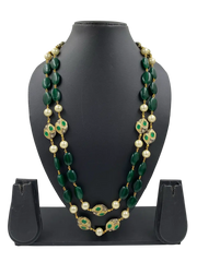 Long Stones Beaded Necklace For Men And Women - Green Beads Necklace For Sherwani And Saree