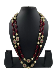 Long Stones Beaded Necklace For Men And Women - Red Beads Necklace For Sherwani And Saree