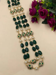 Long Stones Beaded Necklace For Men And Women - Green Beads Necklace For Sherwani And Saree