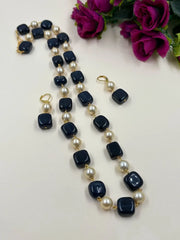 Elegant Semi Precious Blue Jade Beads And Shell Pearls Long Beaded Necklace - Gemstones Beads Jewelry