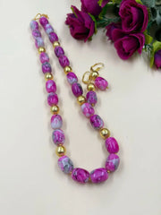Semi Precious Pink Chalcedony Stone Beaded Necklace Set - Indo Western Bead Necklace Set