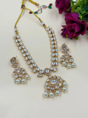 Rose Gold Finish Kundan Necklace Set - Wedding And Party Wear Kundan Jewelry