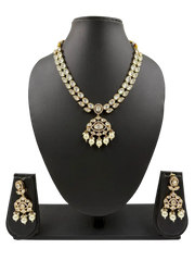 Rose Gold Finish Kundan Necklace Set - Wedding And Party Wear Kundan Jewelry