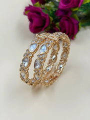 Elegant Rose Gold Finish Polki Kundan Bangles For Women - Wedding And Party Wear polki Bangles