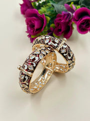 Exquisite red Kundan Bangles For Women With Enamel – Royal Rajasthani Kundan Red Meenakari Bangles