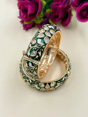 Exquisite Kundan Bangles For Women With Enamel – Royal Rajasthani Kundan Green Meenakari Bangles
