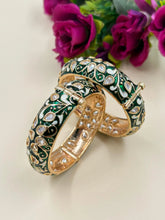 Exquisite Green Kundan Bangles For Women With Enamel – Royal Rajasthani Kundan Green Meenakari Bangles