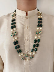 Long Stones Beaded Necklace For Men And Women - Green Beads Necklace For Sherwani And Saree