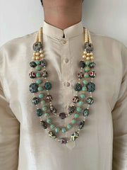 Unisex Layered Multi Color Jaipuri Jadau Beads Necklace For Wedding And Festive Wear