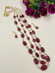 Designer Freshwater Pearls And Hydro Pink Tourmaline Beaded Necklace Set For Women